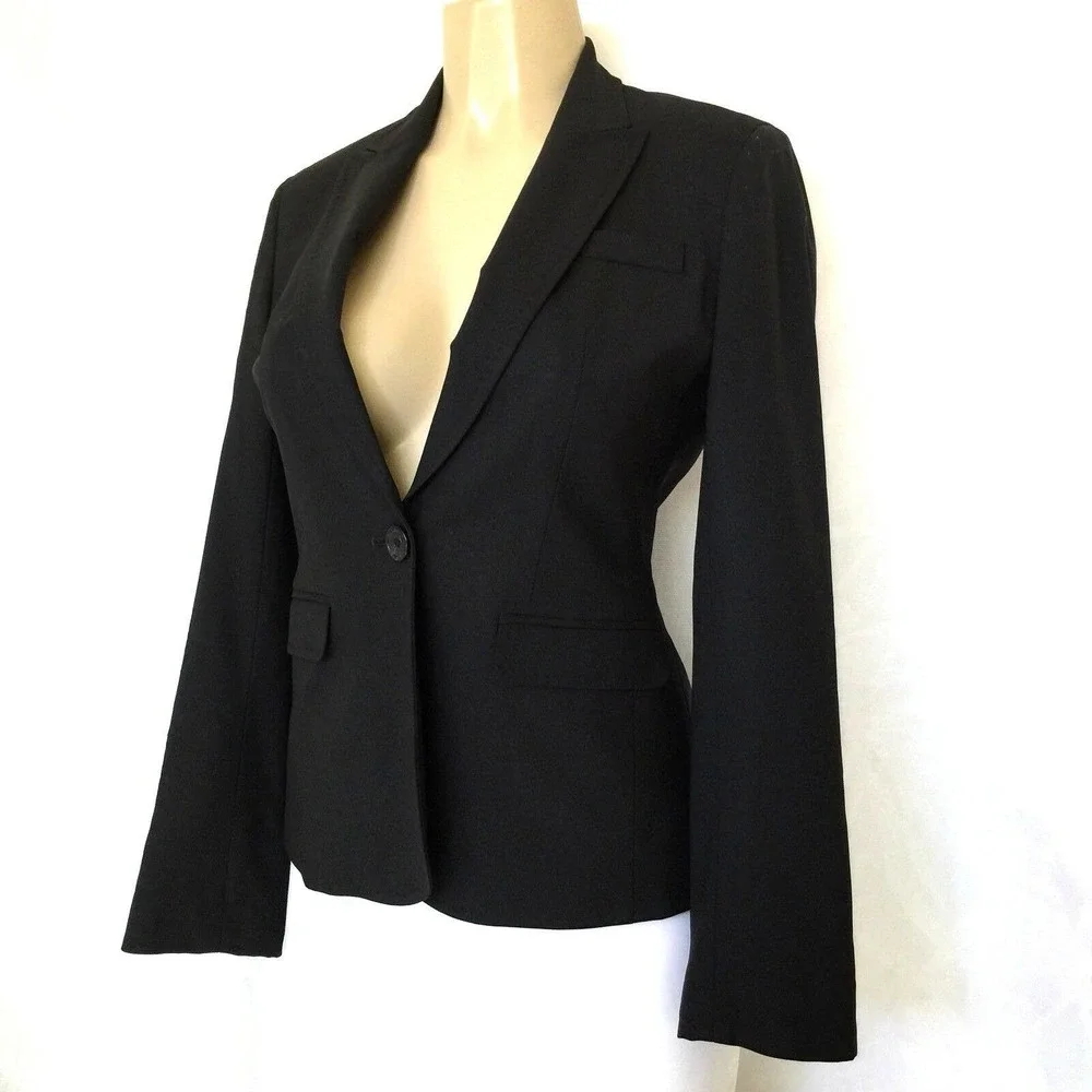 J CREW Blazer Jacket Black Wool Blend Peak Lapel One Button Lined 4 S 71…